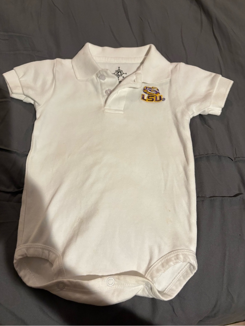 LSU White Polo One-Piece Bodysuit for Kids